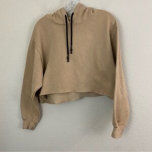 Lo & Co Crop Tan Long Sleeve Crop Hoodie Sweatshirt Small